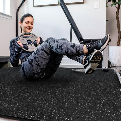 SUPERJARE 0.4'' Thick 36 Pcs 144 Sq Ft Rubber Top Exercise Equipment Mats, High Density EVA Foam Mats with Rubber Top, Interlocking Gym Flooring for Home Gym, Protective Workout Mat, Black/Grey