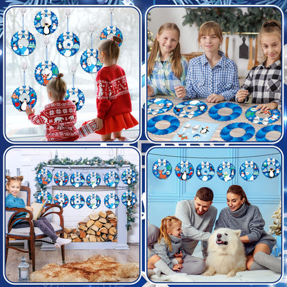 24 Sets Winter Crafts for kids DIY Christmas Wreath Ornaments Decorations Winter Classroom Hanging Ornaments Penguin Snowman Stickers Paper Arts and Crafts for Kids Holiday Home Classroom Activities