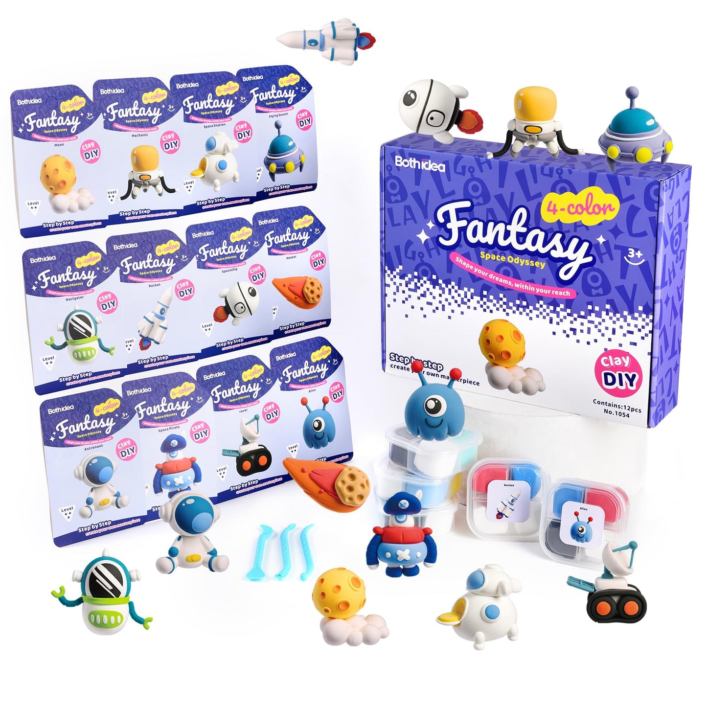 Both Idea Air Dry Clay Kit for Kids, 12-Piece Modeling Clay Sculpting Set, Ultra Light & Soft Non-Sticky, DIY Art Crafts for School Projects & Party Favors, Safe Gift for Boys & Girls