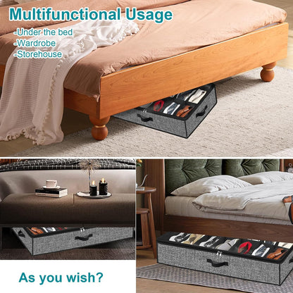 Under Bed Shoe Storage Organizer, 2 Pack for 28 Pairs, Clear Window, Foldable Shoe Rack Holder, Black