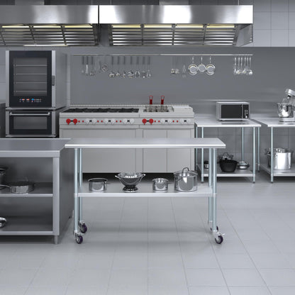 18" X 60" Stainless Steel Work Table with Under-Shelf & 4 Wheels | NSF Certified | Laundry Garage Utility Bench | Food Prep Worktable
