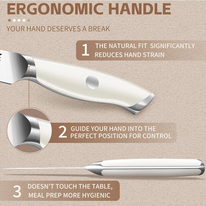 Huusk Paring Knife Ultra Sharp, 3.5" Small Kitchen Knife with Ergonomic Ivory White Handle Well-balanced Vegetable Fruit Knives for Peeling Coring Cutting Present Gift to Men Women