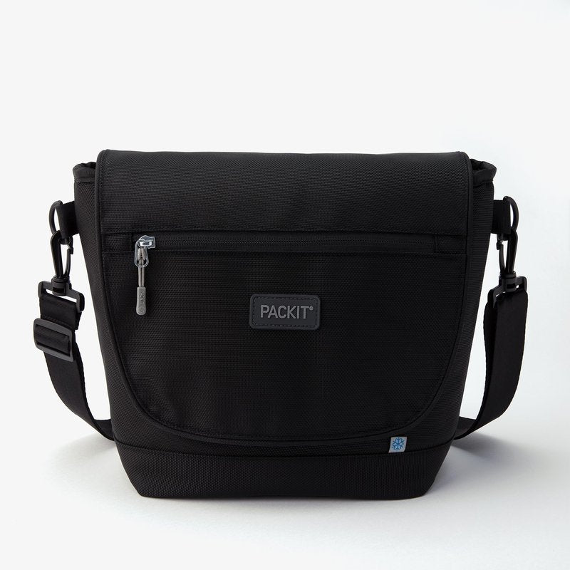 PackIt® Freezable Brooklyn Crossbody, Black, Engineered with EcoFreeze® Technology: Triple Layers for Protection, Ultimate Cooling, Removable Crossbody Strap, For Office Lunches, Fresh Food On the Go