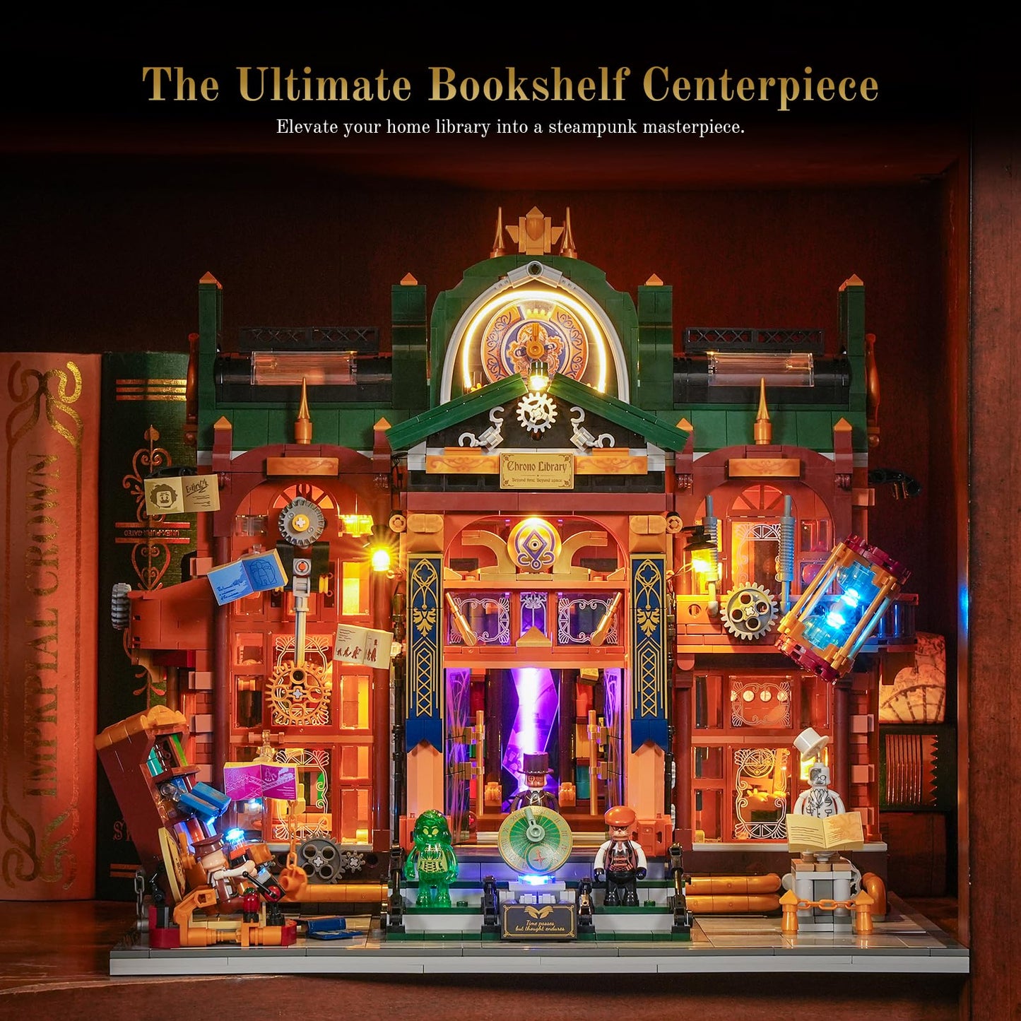 Lumibricks Steampunk Time-Rift Library Lighting Building-Bricks Set, 3187 Pcs Modular Building from Chrono Custodians Collection Display Set for Adults and Steampunk Lovers