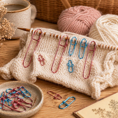 LOGOFUN 50pcs Stitch Holders for Knitting Aluminum Yarn Stitch Holders Safety Pins Crochet Knitting Notions (Random Colors)