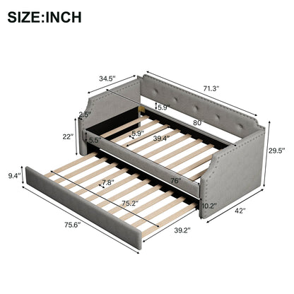 Merax Upholstered Daybed with Trundle, Wood Slat Support,Upholstered Frame Sofa Bed, Twin, Gray