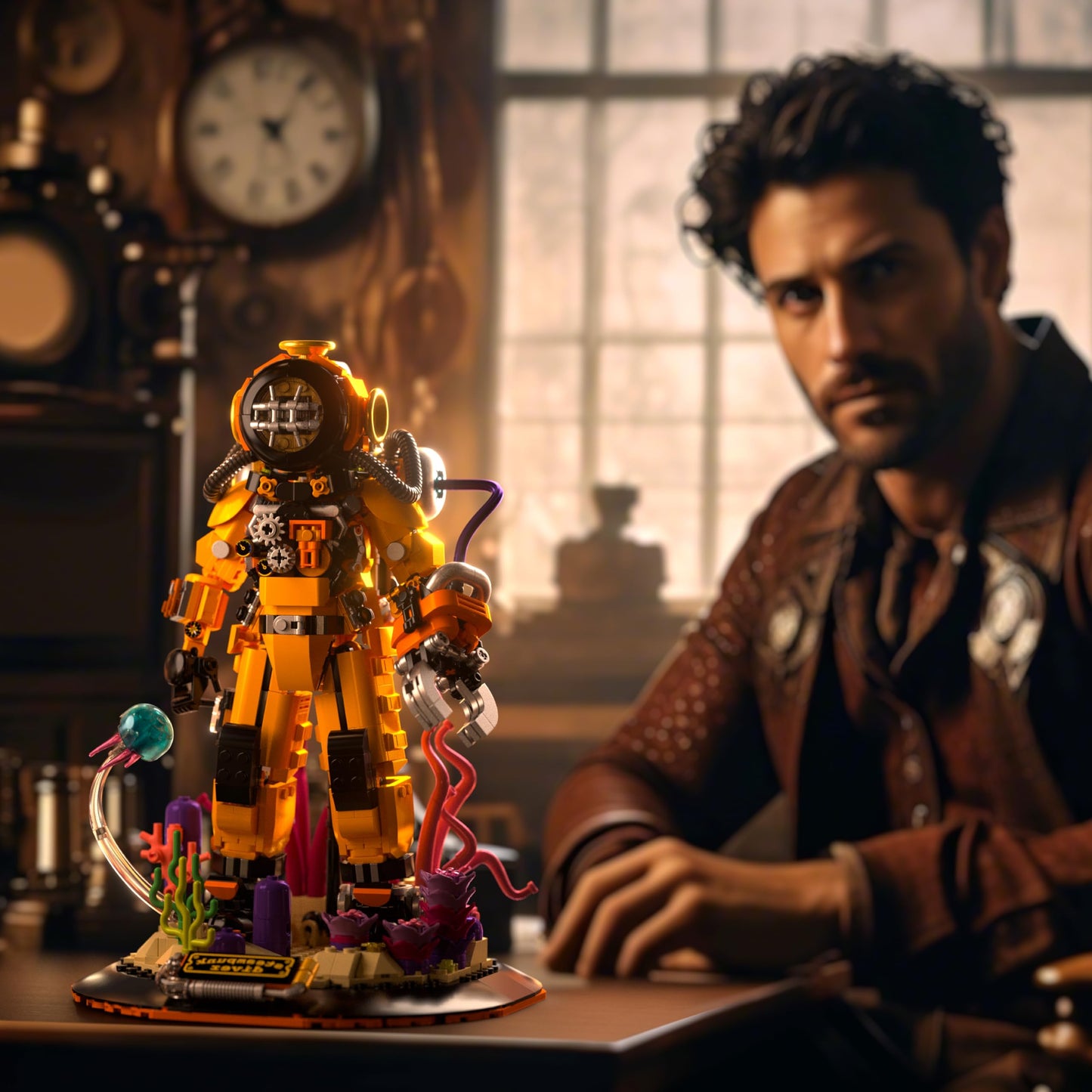 Building Toys Set, Steampunk Diver Buildings Blocks for Adults, Teens 14+, Creative Model Building Kits Birthday Home Office Decoration, 1287PCS