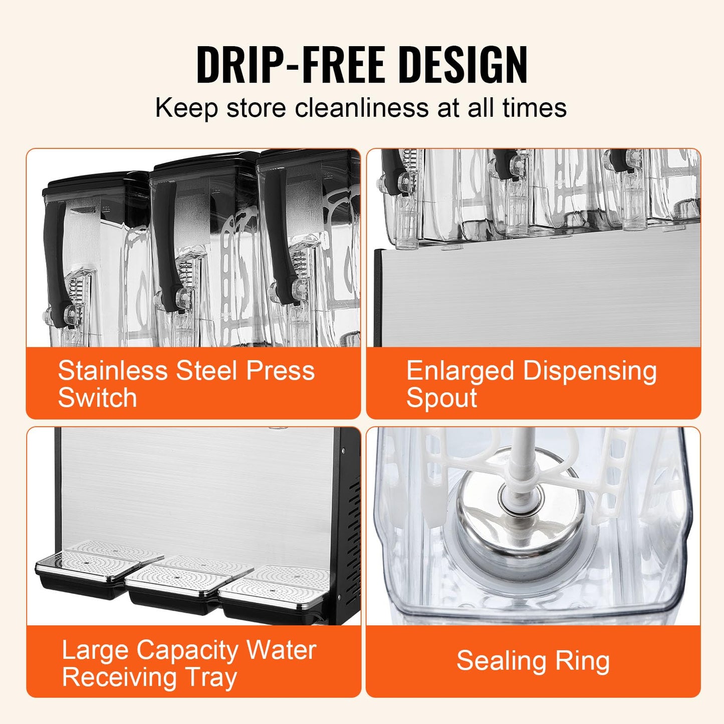 VEVOR Commercial Beverage Dispenser, 3 Tanks 12 L / 12.7 QT Per Tank Juice Dispenser, 370W Stainless Steel Ice Tea Drink Machine with 45°F-54°F Cooling Temperature, for Cold Drink Restaurant Bar Party
