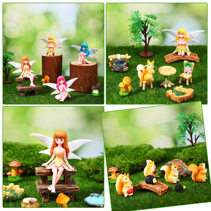 GGSTDDUP 25Pcs Fairy Garden Accessories, Miniature Garden Ornaments Landscape Decorations Mini Fairy Figures Animal Plant Furniture Set for DIY Terrarium Potted Plants Dollhouse Desk Decor