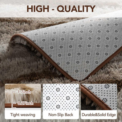 5x8 FinRec Brown Rugs for Living Room Bedroom, Fluffy Shaggy Area Rug, Non-Slip Soft Shag Rug for Nursery Kids Room
