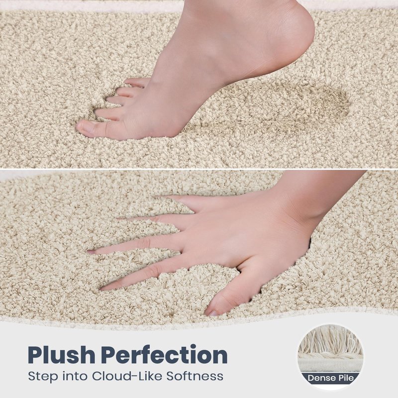 PURRUGS Bathroom Rug Non-Slip Machine Washable 20" x 24" U-Shaped, Super Absorbent and Quick Dry Shaggy Microfiber Bath Mat, Extra Soft and Plush Contour Rug for Toilet Base, Beige