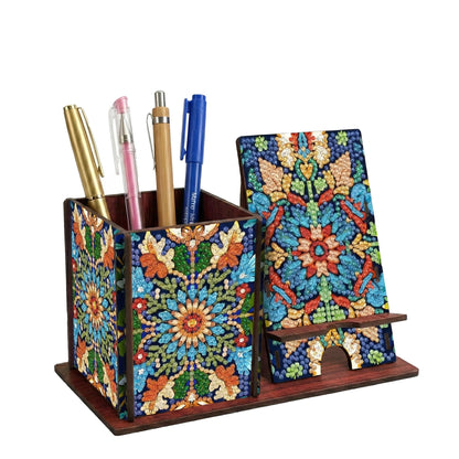 DIY Diamond Painting Kit, 2-in-1 Diamond Art Pen Holder & Cell Phone Stand, Mandala Crystal Rhinestone Mosaic Desktop Organizer, Arts and Crafts Kits for Adults and Beginners, Office Decor Gift