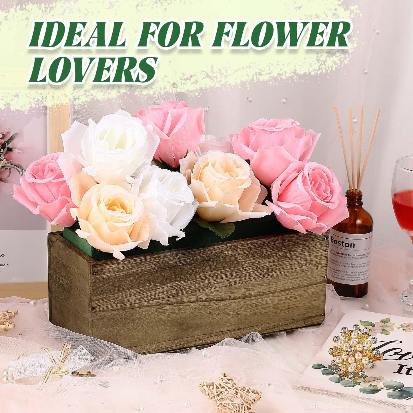 Havawish 5 Sets 10 x 4 x 4 in Wood Rectangular Planter Boxes Bulk Wood Flower Box Centerpiece Vases with Floral Foam Blocks Rustic Flower Pot Indoor Window for Wedding Arrangement