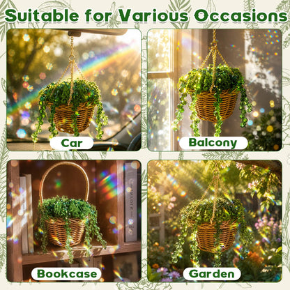 GUJYUYIF Beaded Plant Kit Green Glass Beads for Plant Making with Rattan Basket, Hanging Suncatchers Beading Kit for Jewelry Making DIY Craft Kit Plants