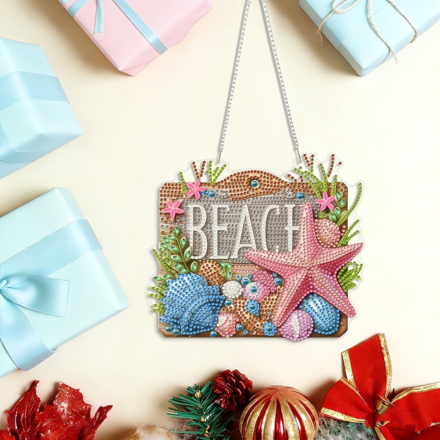 LPDJITO Hanging Diamonds Art kit for Adult,Beach Pendant Diamonds Painting Art Kit, Acrylic Diamonds Painting Board Kit Ornament, Special Crystal Diamond Hanging Ornament
