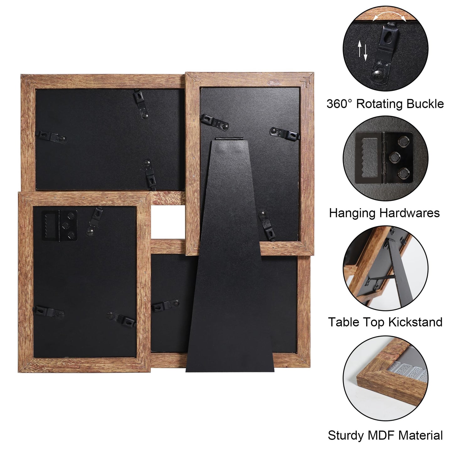 YESKAY 4x6 Collage Picture Frames Set of 1, Multi Family Photo Frame with Real Glass, Displays Four 4x6 Photo, Wall Decor Wall Hanging or Tabletop, Distressed Brown