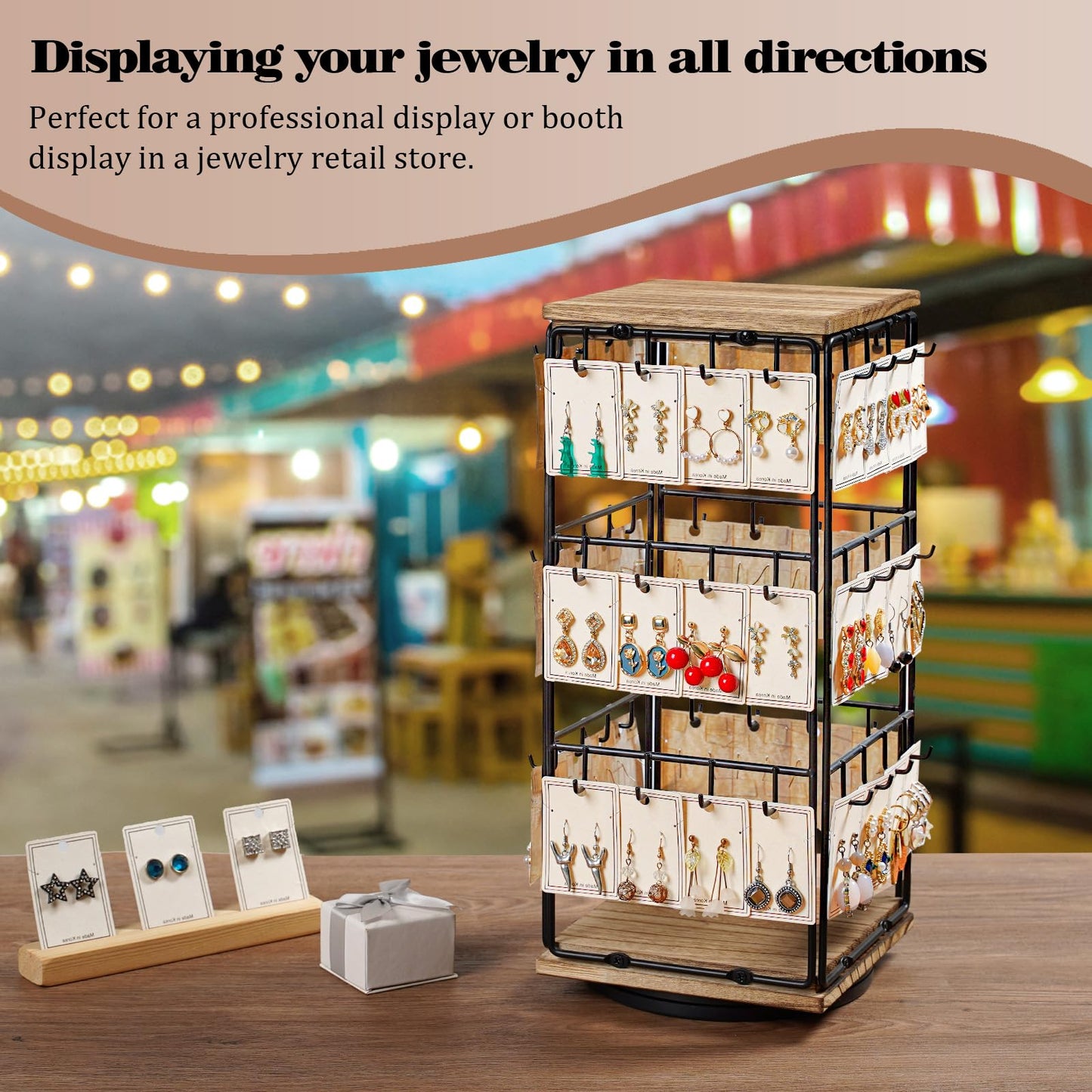 Yoimori 360 Rotating Earring Display Stands for Selling, Earring Rack Display Holder Stand, Jewelry Display for Vendors Selling Earring Cards, Necklaces, Bracelets, Hair Accessories (48 Hooks)