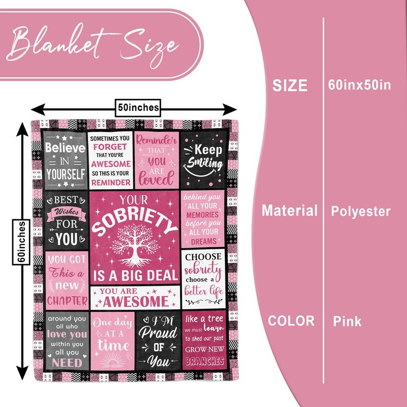 kituzol Sobriety Gifts for Women, Sober Blanket, Addiction Recovery Gift, 1 Year Sober Gift Ideas, AA Gifts Sobriety for Women 60"X50"