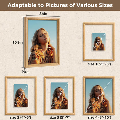 Axeman 8x10 Floating Picture Frame - Solid Oak Wood Picture Frame, Double Tempered Glass Photo Frame 2x3 4x6 5x7 6x8 8''x10'' Wood Frame, Wall Mount Or Tabletop Standing, Natural