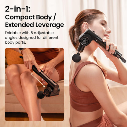 NAPRE Foldable Massage Gun Deep Tissue with 5 Adjustable Angles,Portable Handheld Percussion Back Massager for Muscle/Neck/Body Pain Relief with Long Extension Metal Handle,32-Speeds,with Carry Case