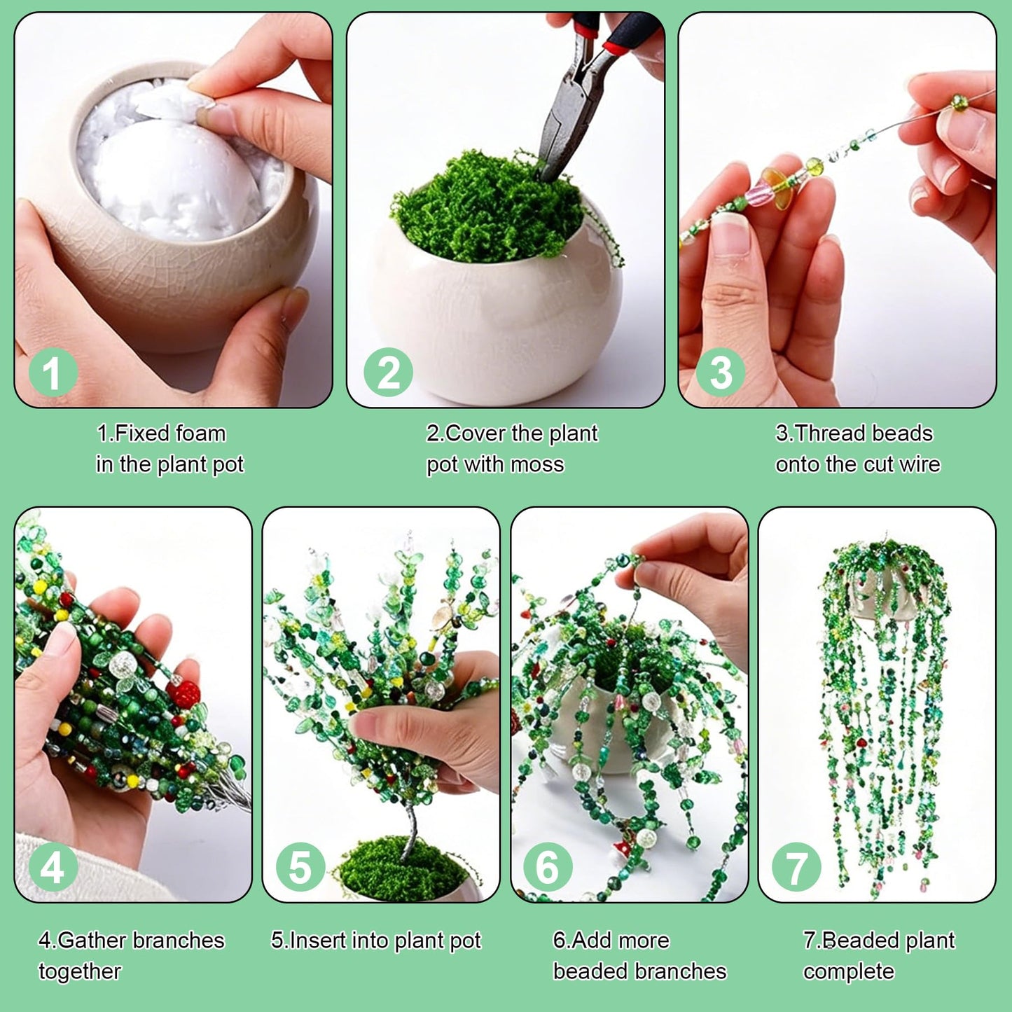 Yivioep 5600pcs Green Glass Beads Beaded Plant Kit for DIY Artificial Plants, Leaf Beads, Flower Beads, Crystal Beads, and Beads for Jewelry Making, for Sun Catchers Green