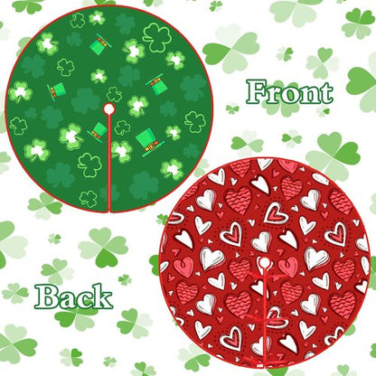 Avxdbr St Patricks Day Reversible Tree Skirt 35 Inch Valentine Tree Skirts Double Sided Plush Christmas Tree Skirt Heart Shamrock Holiday Party Decorations