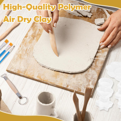Texilo Air Dry Clay Kit for Adults, Pottery Starter Tools for Beginner, DIY Painting Making Set with Clay,Paints,Sculpting Tools,Varnish, Guide, Christmas Birthdays Gift for Arts Crafts Lover at Home