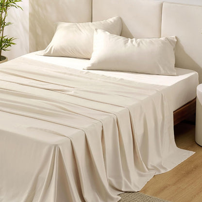 Bedsure Cooling Bed Sheets - Rayon from Bamboo, Breathable & Soft | Full Size, Deep Pocket Up to 16 Inches, Light Beige