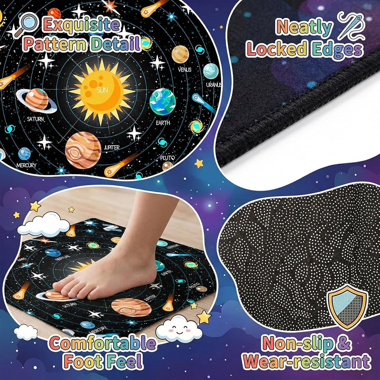 2'3' Outer Space Rugs Small Size Universe Solar System Planet Theme Carpets Kids Rugs for Playroom Educational Learning