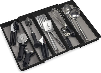 ELTOW Expandable Utensil Drawer Organizer, 5 Compartment Non-Slip & Adjustable Large Tray for Kitchen Drawers, Black