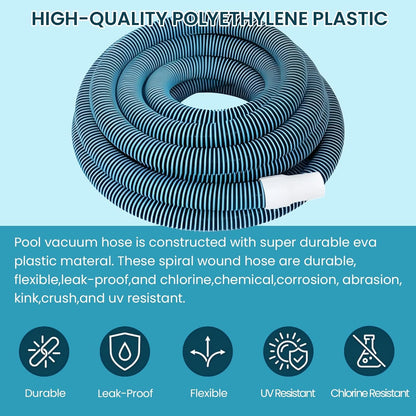 POOLWHALE 30-Foot Swimming Pool Vacuum Hose - Weighted Rotatable Handle & Wheels for Easy Cleaning
