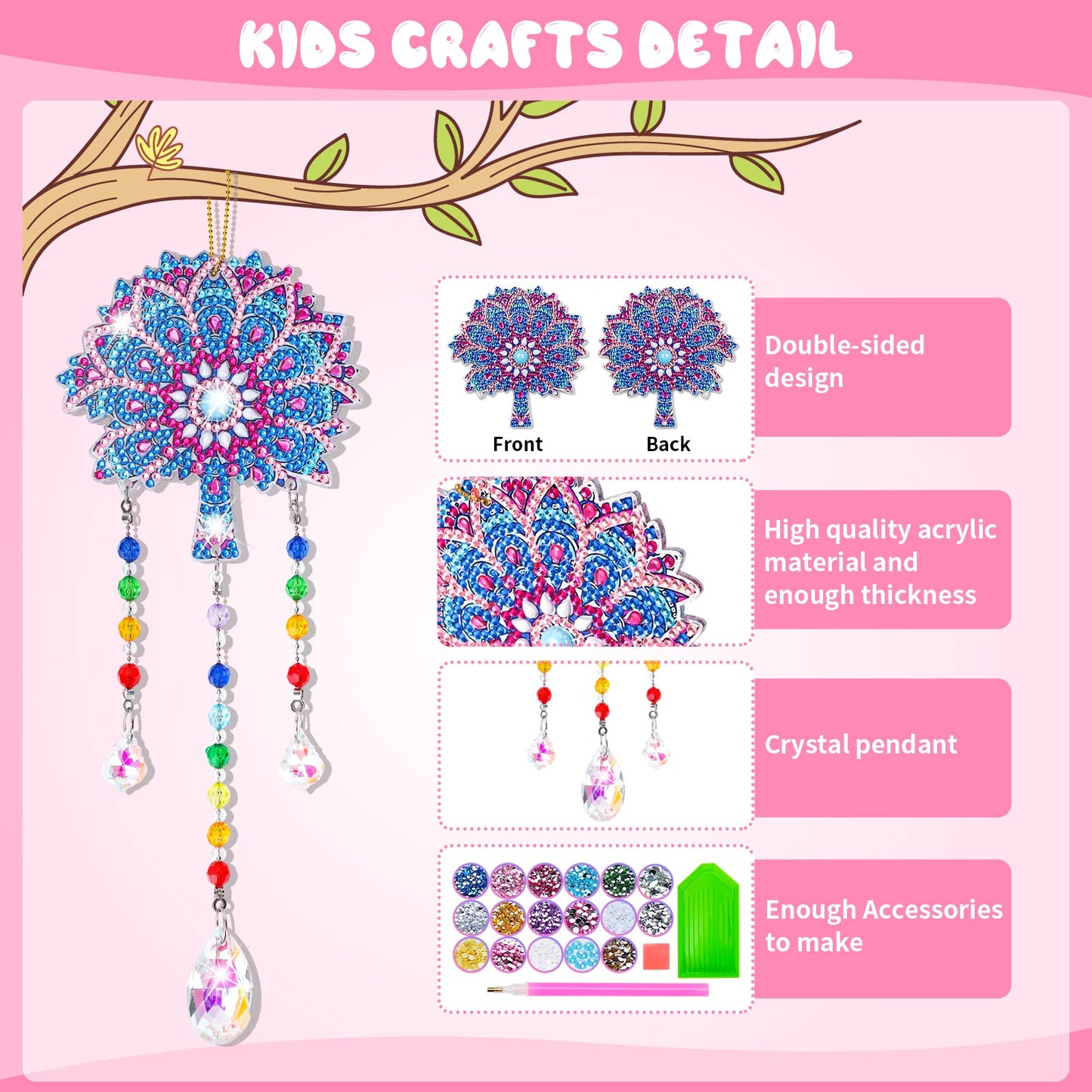 Gift for 6-7-8-9-10 Yeal Old Girls Boys: Arts and Crafts for Kids Age 6-8-10-12 Diamond Art Wind Chimes Kit for Girl Toys Age 5-11 Present Sun Catcher DIY Paint by Numbers for Adult Gem Painting Kit