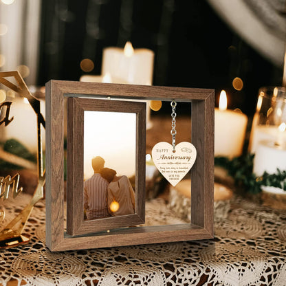 EYITUPC Happy Anniversary Picture Frame Gifts for Women, Rustic Wood Floating Wedding Anniversary for Her Him Wife Husband Men Couple Boyfriend Girlfriend Gifts