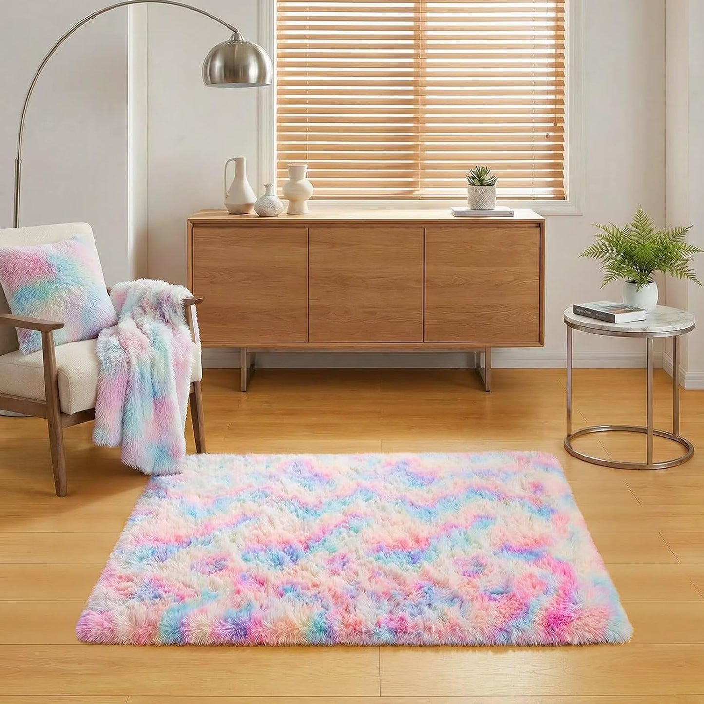 2ft 3ft junovo Washable, Non-Slip Area Rug, Soft Rainbow Area Rug for Girl's Room, Children's Play mat, Baby Girl