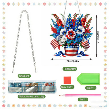 LPDJITO 5D Patriotic Diamond Art Hanging Kits for Adults, Flowers Diamond Painting Flowers Pendant Kits, Special Shape USA Flag Gem Art Suncatcher Ornament for Home Window Wall Decor