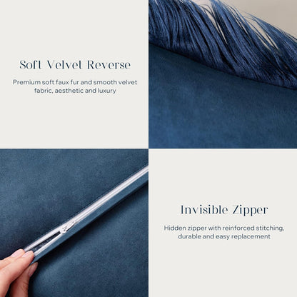 Phantoscope Pack of 2 Faux Fur Solid Throw Pillow Covers, Navy Blue, 18 x 18 Inches