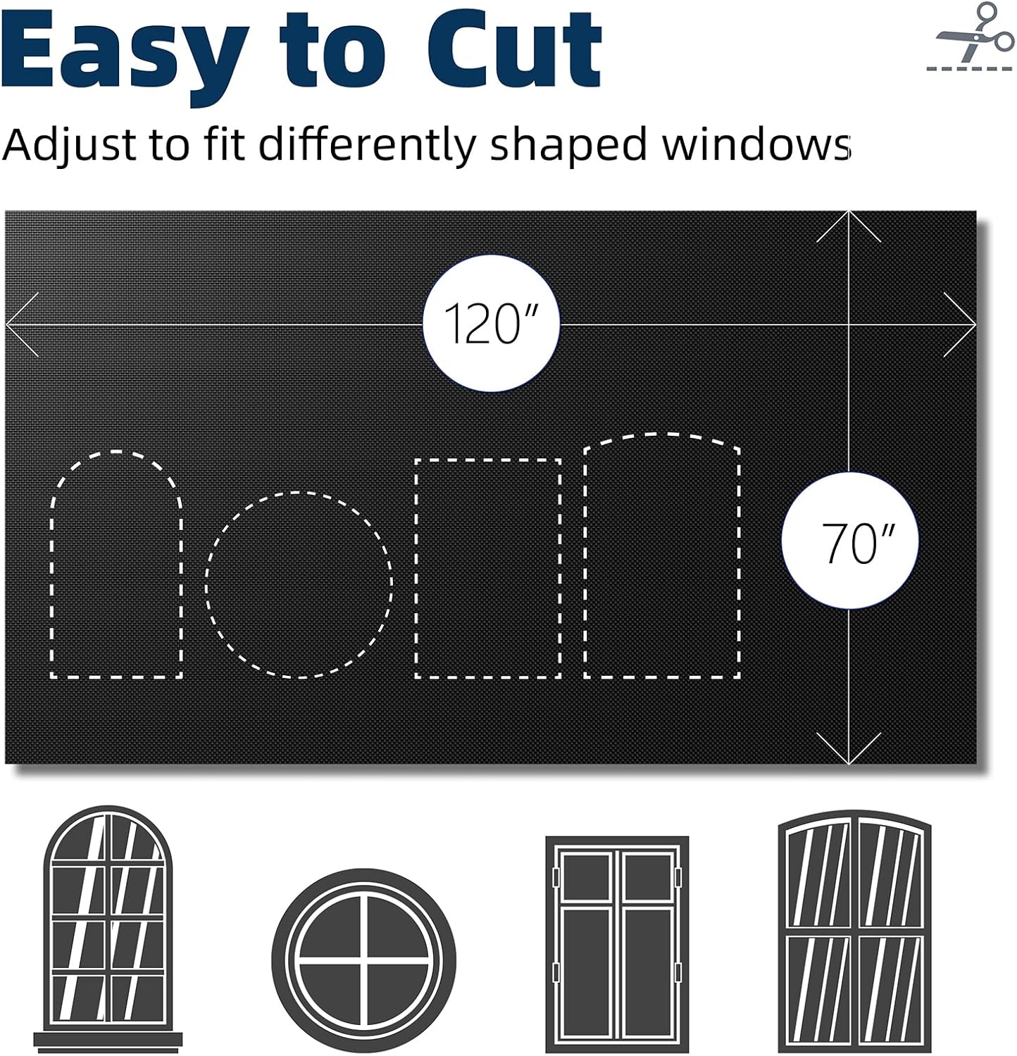120"70", 100% NIGHTON Portable Blackout Curtains Strong Hook and Loop Tape Strips with Adhesive, Cuttable Blackout