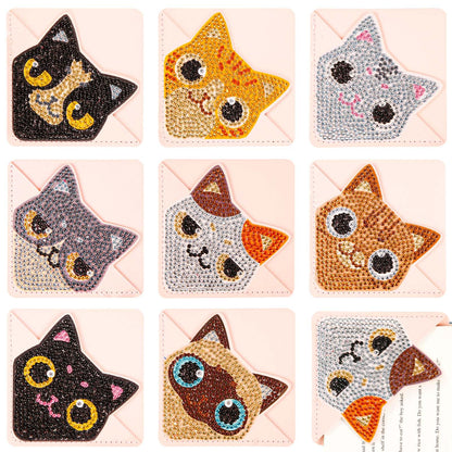SAVITA 8pcs Diamond Artistic Painting Corner Bookmarks, PU Leather Triangle Bookmark 5D Diamond Aesthetic Painting Bookmarks Kit DIY Diamond Art Bookmarks for Book lover Art Craft Making (Cat Pattern)