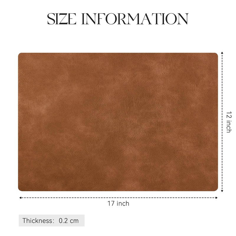 MOSAYT Vinyl Placemats Set of 8-12 X 17 Inch - Faux Leather 100% Waterproof Oil-Proof Wipeable PU Place Mats, Heat Resistant Reversible Table Mats for Kitchen, Dining, Outdoor (Reddish Brown)