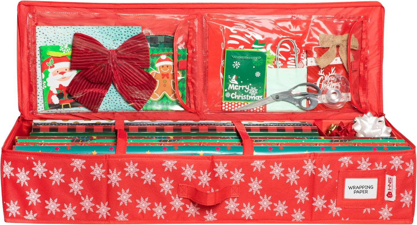 Wrapping Paper Storage Container, Fits 27 Rolls, Underbed Organizer for Gift Wrap, Ribbon, and Bows