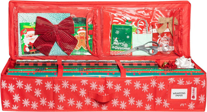 Wrapping Paper Storage Container, Fits 27 Rolls, Underbed Organizer for Gift Wrap, Ribbon, and Bows