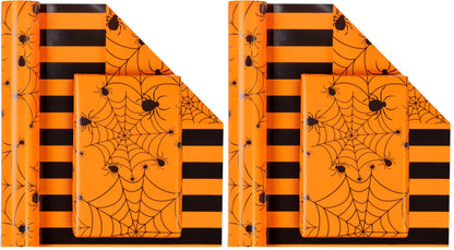 WRAPAHOLIC Halloween Reversible Wrapping Paper Roll - Mini Roll - 17 Inch X 33 Feet - Spider Design, Perfect for Halloween Decorations, Holiday, Party (Pack of 2)