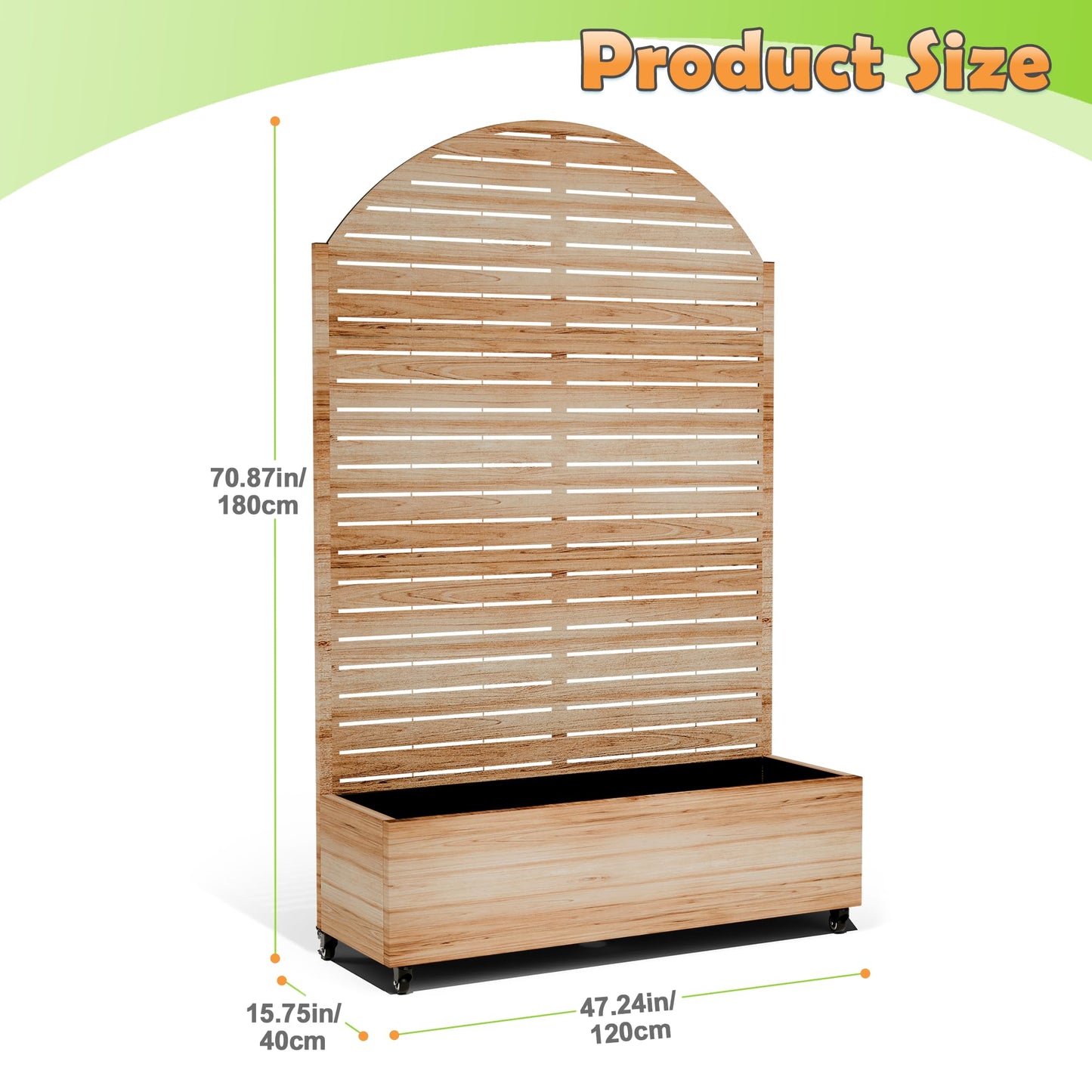 Metal Raised Garden Bed with Trellis, 2-in-1 Planter Box & Privacy Screen for Climbing Plants, Outdoor Standing Flower Bed with Drainage Holes, 47.2" L x 16.7" W x 70.8" H, Acacia Wood Grain-Louvered