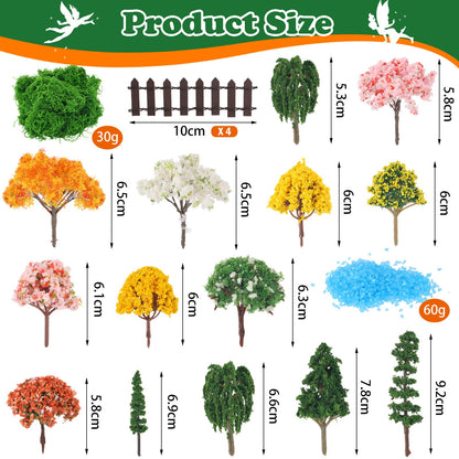 Ailefentene 84 Pcs Fairy Garden Accessories, Miniature Village Starter Kit with Moss Model Tree Tiny Resin Animal Figures, DIY Bonsai Micro Landscape Ornament for Terrarium Succulent Dollhouse Craft
