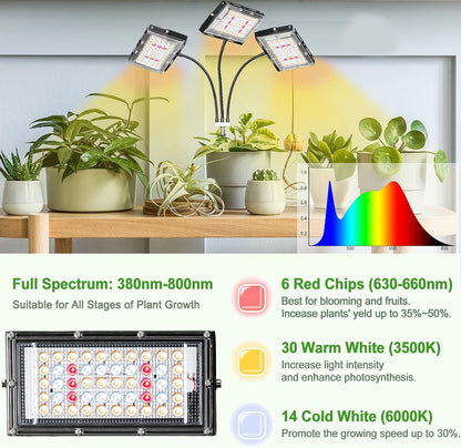 LBW 150 3/6/12H 6 Dimmable 3 15-63 inches Grow Light with Stand, Tri-Head LED Plant Light for Indoor Plants, Full