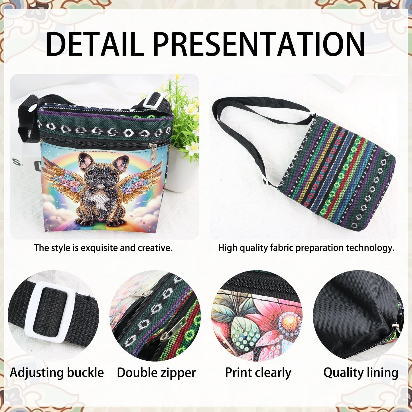 5D DIY Diamond Painting Shoulder Bag, Special Shaped Diamond Art Bag Kit, Partial Drill Craft Handbag, Crossbody Purse with Adjustable Strap, DIY Crystal Rhinestone Art Gift, Dog Angel