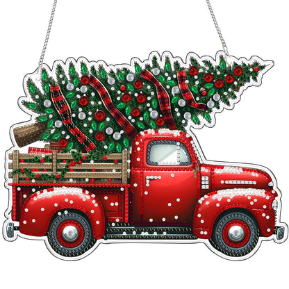 VODAPYC Christmas Diamond Art Hanging Kit for Adults, DIY Double Sided Special Shaped Diamonds Art Window Pendant Ornament for Home Decor(Red Truck)