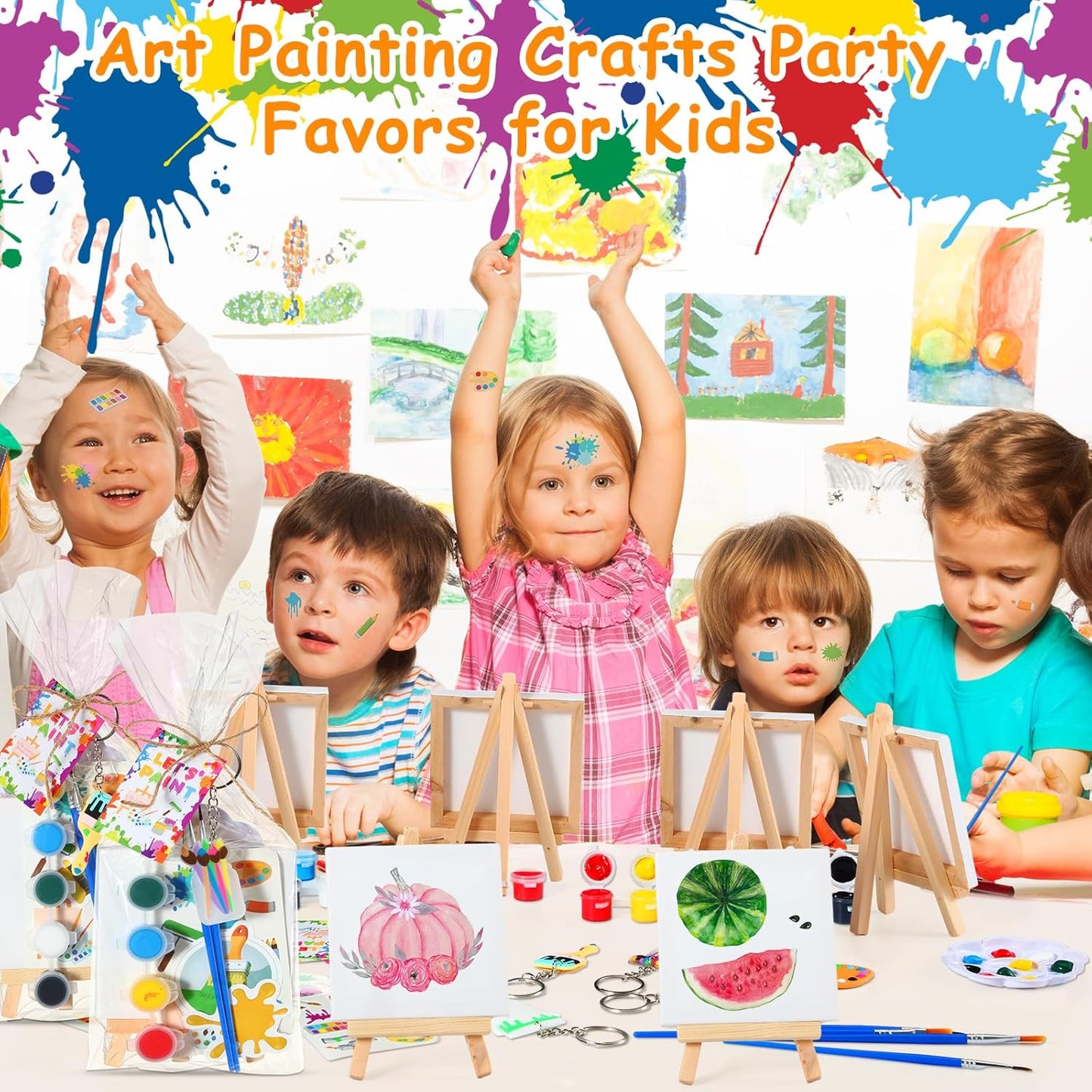 206 4 4 Inch Set HyDren Pcs Paint Party Favors Bulk x Canvas Easel and Watercolor Paint Palette Brush Stickers Puffy