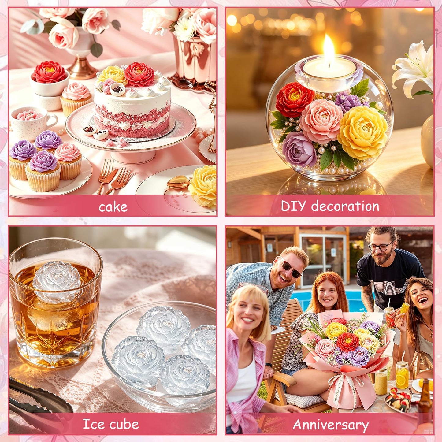 ZWLIYCHN Peony Candle Mold 2Pcs 3D Peony Flower Silicone Molds Floral Silicone Mold Peony Fondant Cake Decoration Mold for Cupcake Jelly Chocolate Candy Soap Ice Cube Epoxy Casting Resin Craft Mould