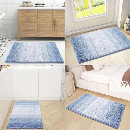 OLANLY Bathroom Rug - Extra Soft Chenille Shaggy Mat | Non-Slip, Absorbent Bath Mat (24 x 16 Inch, Blue)